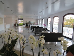 Seitenteil der Lobby mit vielen Orchideen